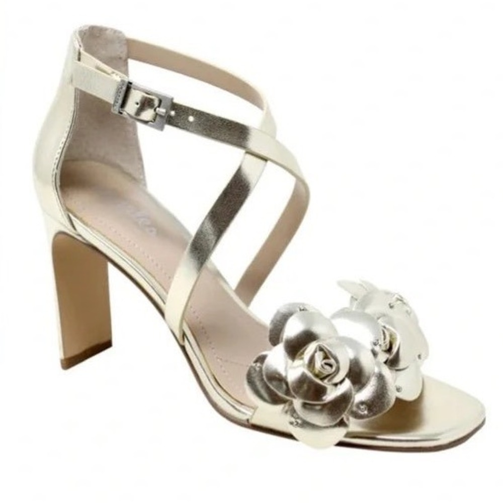 Charles by Charles David Grind Sandals Women 9.5 Gold Metallic Rosette Hoco Prom